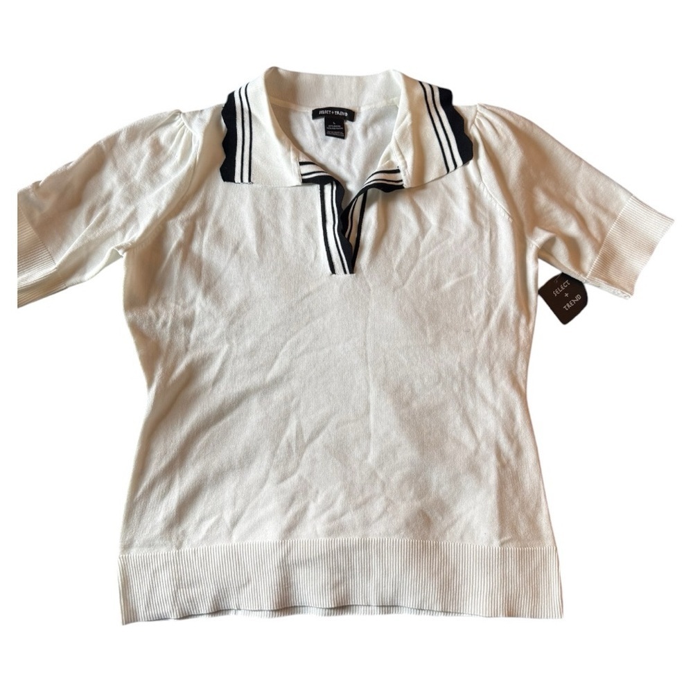 White Collared Shirt with Black Accents